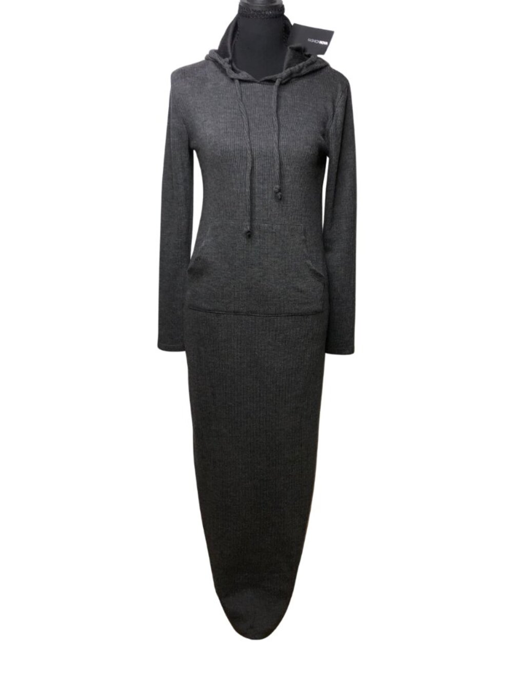 Fashion Nova Charcoal Grey Ribbed Hoodie Maxi Small Dress